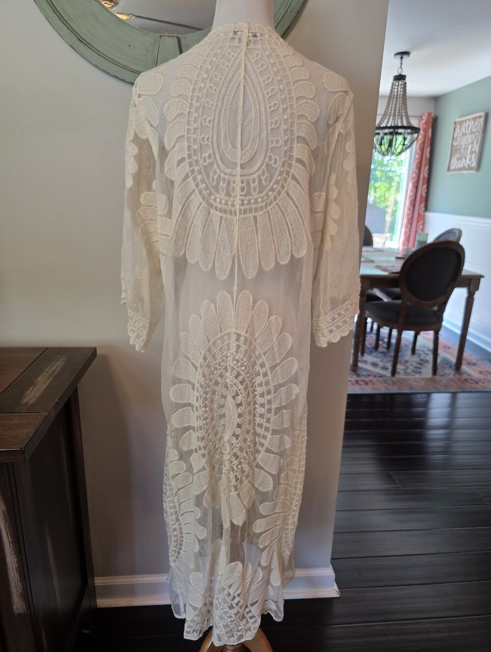 Rebellion Again Size Small Fully Open Ivory Embroidered Lace Kimono Duster Beach - Picture 6 of 8
